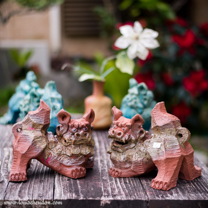 shisas lion dog statues yomitan pottery village okinawa japan