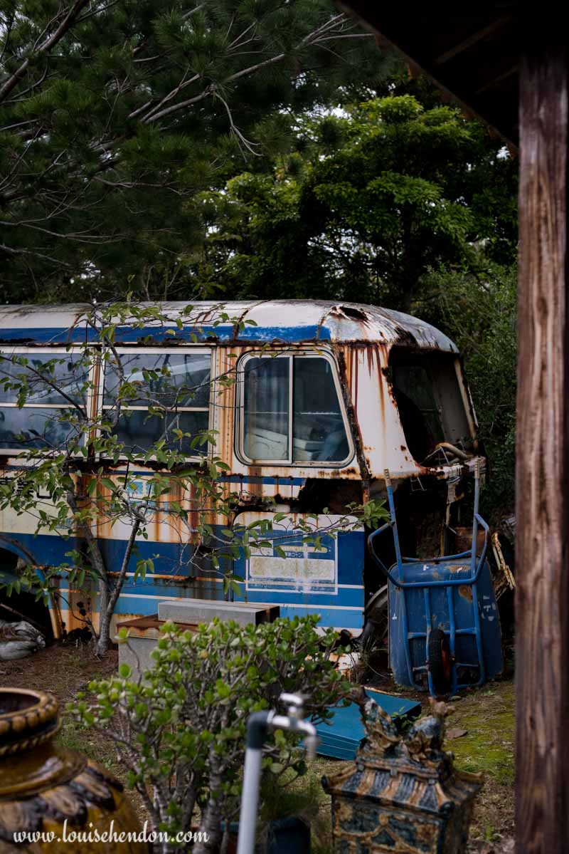 old blue bus yomitan pottery village okinawa japan