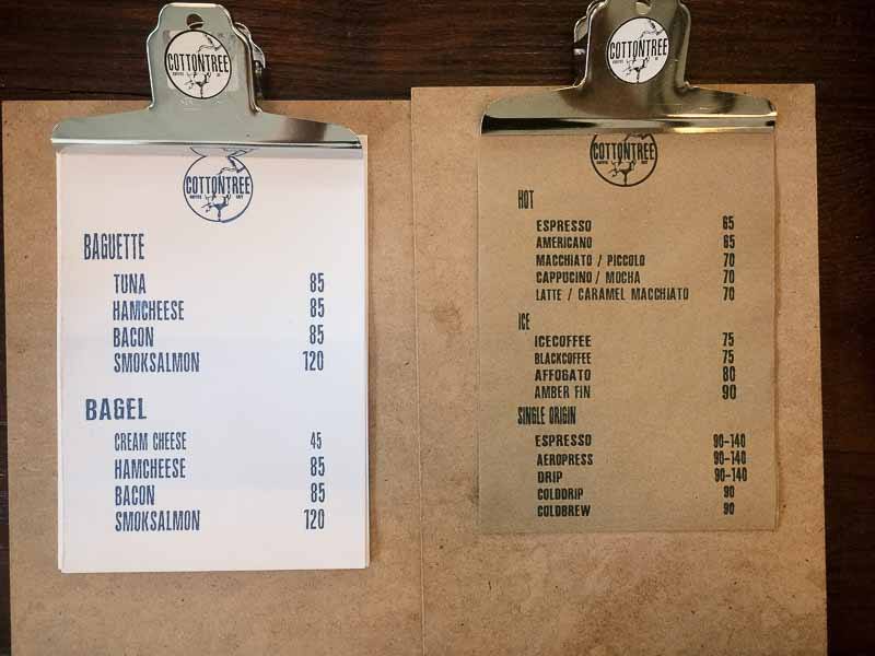 Menu at CottonTree Cafe at Green Hill Apartments, Chiang Mai, Thailand