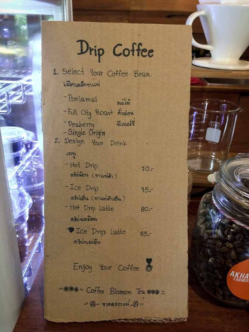 Akha Ama Cafe Coffee Menu Chiang Mai Thailand