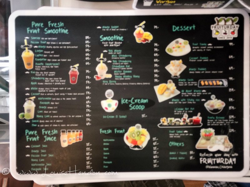 menu at fruiturday, chiang mai